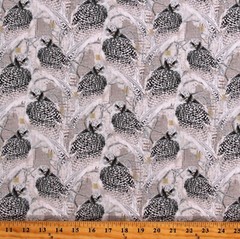 Cotton Owls Birds Animals Snowy Owls Tree Off White Fabric Print by Yard D779.03