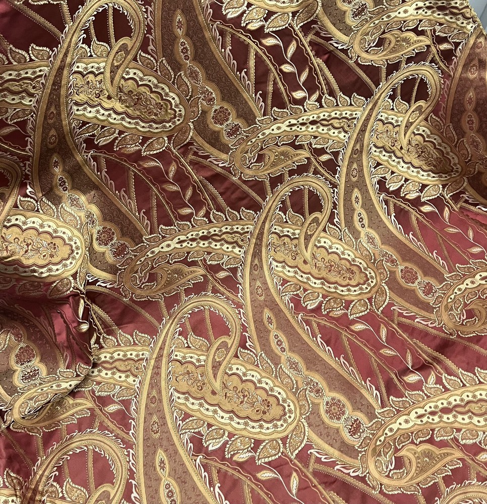 RED GOLD Designer 100% Silk Jacquard Fabric 54” Width Sold By The Yard