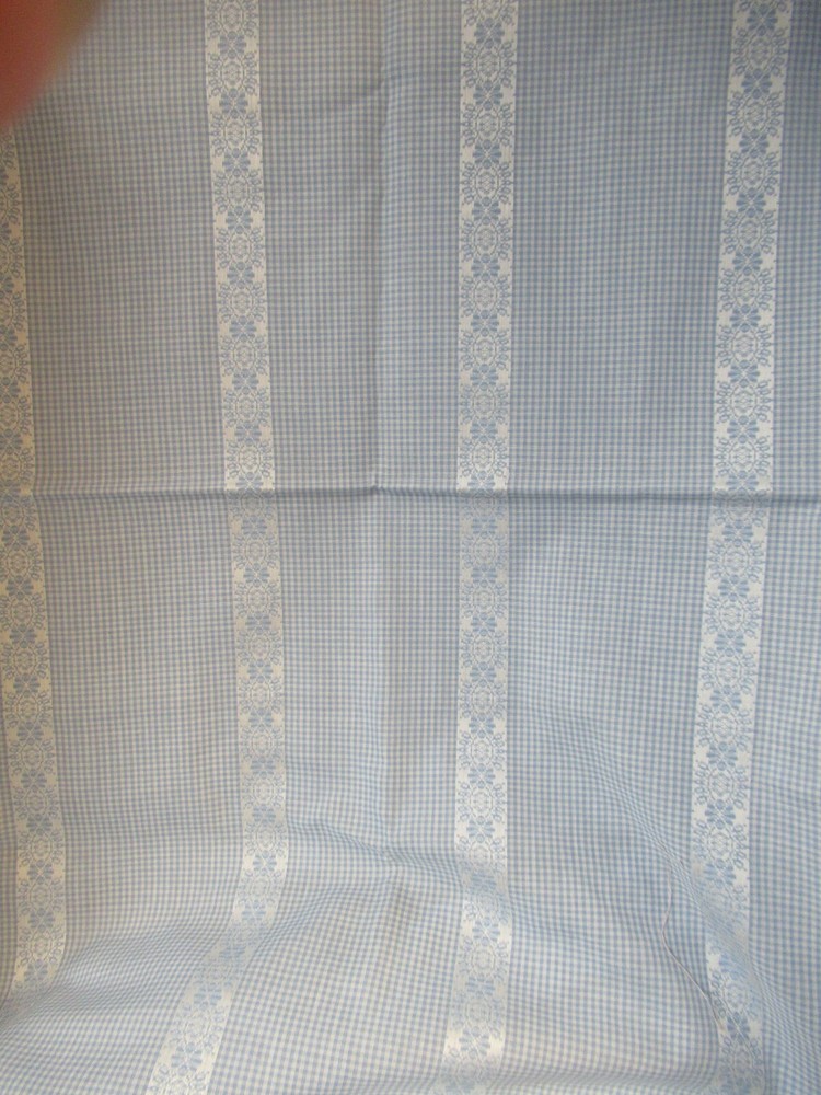 Light Blue and White Gingham W/RIBBON LOOK STRIPE Cotton Fabric VT 1Y12″X43″