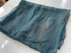 Antique Japanese Hand Spun Fine Hemp Kaya Mosquito Net Turquoise Seamless 70″