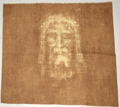 Shroud of Turin Holy Face 16×18 Fabric Panel – Loose Weave Rustic Cotton RARE