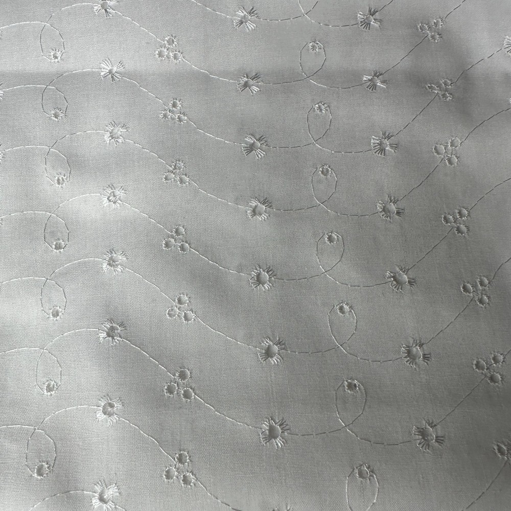 White Allover Eyelet Fabric 1 Yard Floral Swirl Embroidered Cotton Sewing Crafts