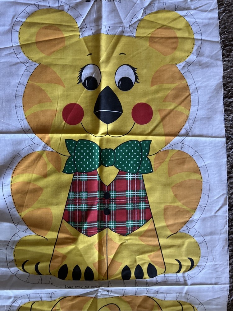 Spring Mills Inc. Christmas Teddy Bear Fabric Panel Vintage Material Cut & Sew