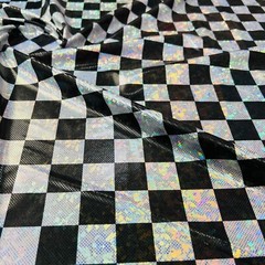 Printed Metallic Chess Squares Fabric Stretch Spandex for Swimwear by yard