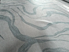 Designer Abstract Silver Gray Pearlescent Velvet WavyTeal Hash Lines BTY Sleek!
