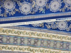 4.4 Yards Blue Gold Floral Stripe Hi-Fashion Fabrics Quilt Cotton Fabric 44″ W