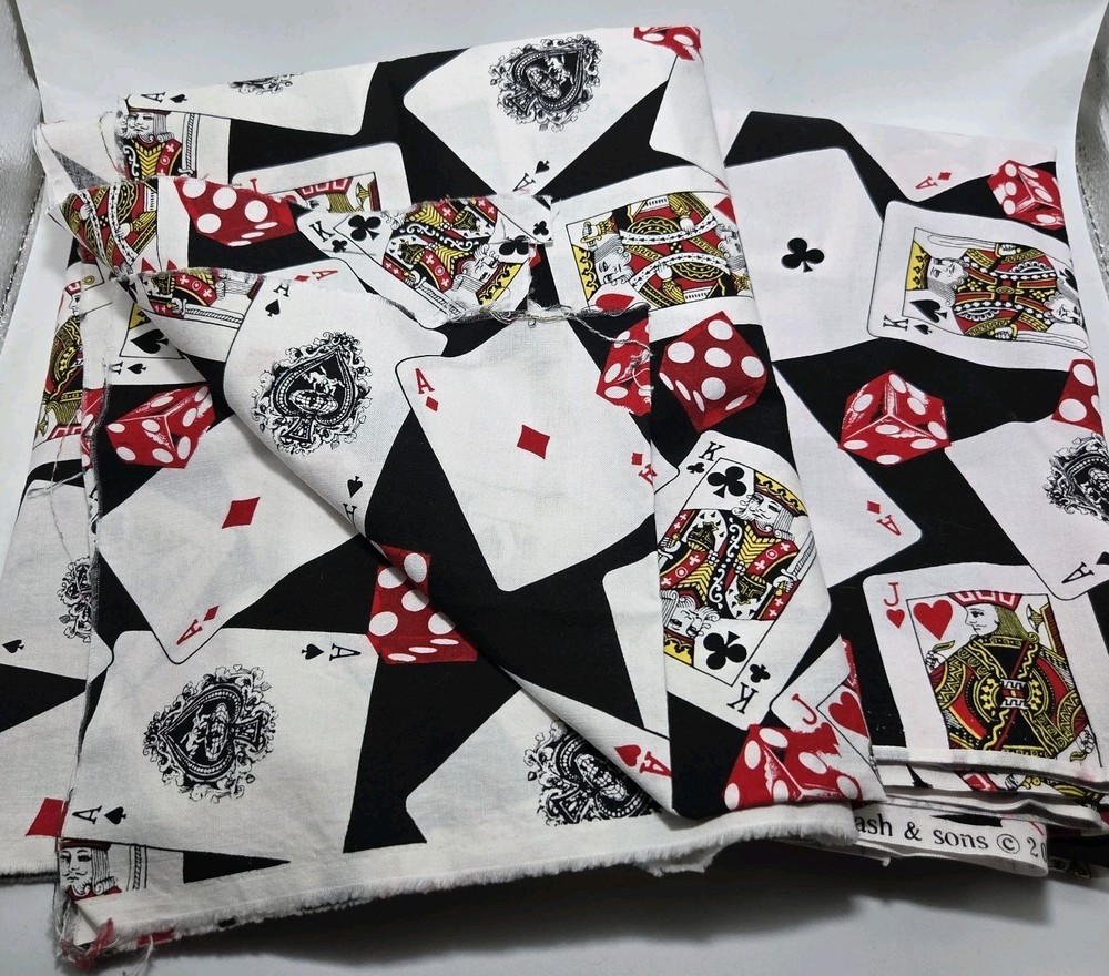 Vintage 2pc Shamash & Sons 2002 Fabric Playing Cards Dice Ace Queen King 2yd+
