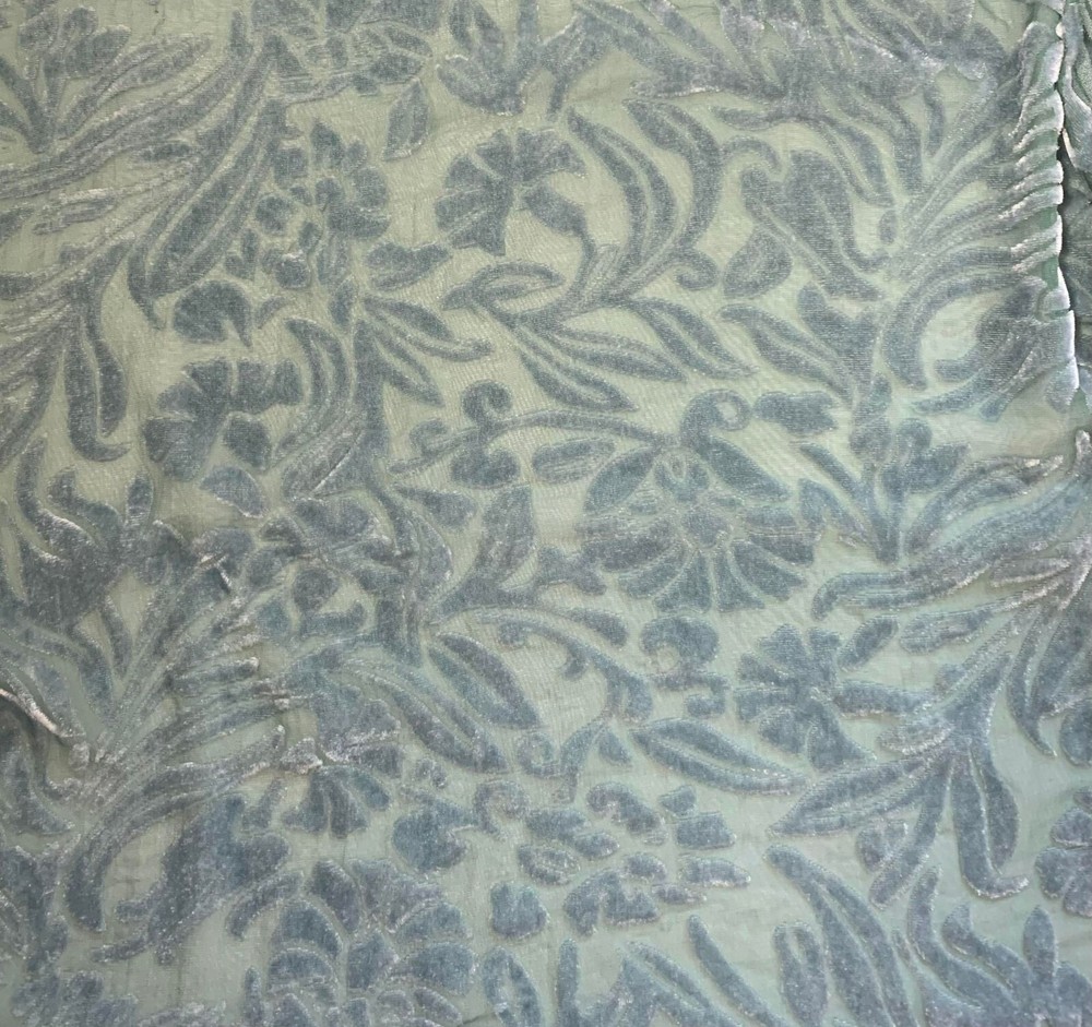 MOSS GREEN Floral Burnout Hand Dyed Silk Velvet Fabric