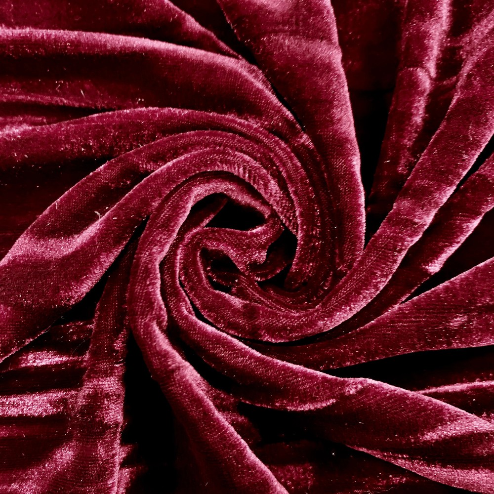 Pauline BURGUNDY Wrinkled Polyester Crushed Stretch Velvet Fabric by the Yard f