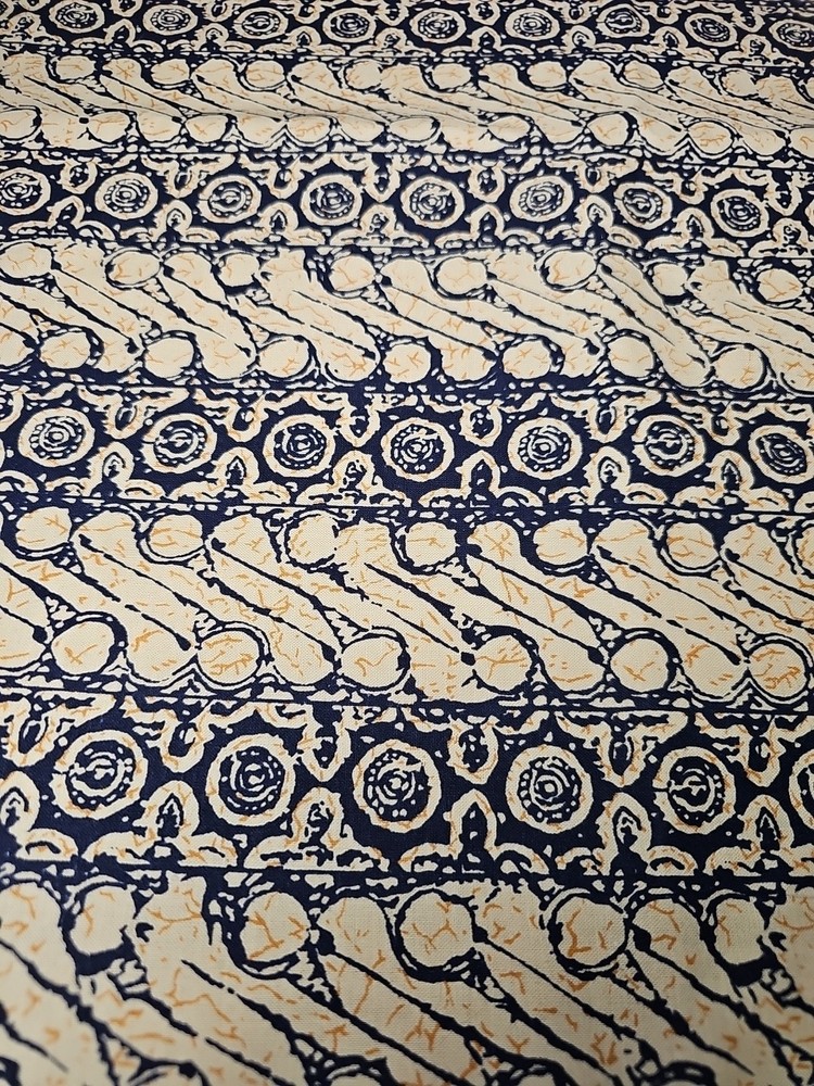 Geometric Indigo Blue Cream Orange Cotton Fabric Parang Motif? 132″ X 45″ 3.5 Yd