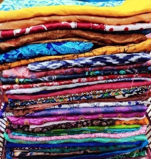 IND Sari Silk Fabric Lot, 100g, 15 pcs, 12x20in, Mixed Craft “” NO TARIFF “”