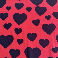 Vintage 90s Red Black Hearts Jersey Knit Apparel Fabric 1 yard +5″L x 62″W