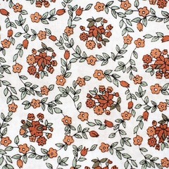Brown Green Floral Circles Quilting Cotton Fabric 15×42 Lovely Primitive