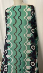 100% Silk Batiste Teal Dark Navy Blue Brown 60s Style Fabric By The Yd 46 “Wide