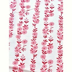 Vintage Joann Fabric 3 Yards Red Pink Daisy Floral Stripe Calico Cotton 43 Wide