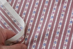 By 1/2 Yd, Vintage, Blue Pink Mauve & Cream Floral Striped/Fabric Traditions,V14