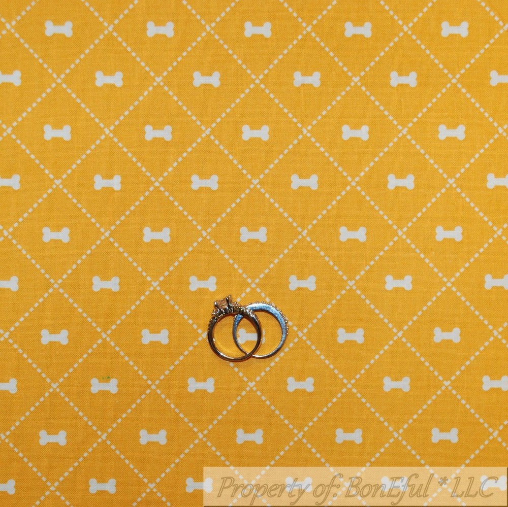 BonEful Fabric FQ Cotton Quilt Yellow White Dog Bone Stripe Check Block Unisex S
