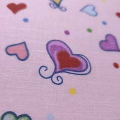 Playful Multicolor Heart Print Pink Poly Cotton Fabric 58″ By The Yard
