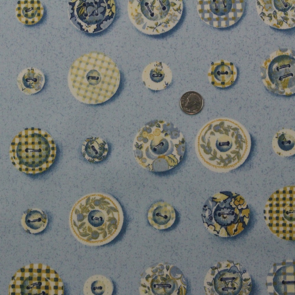 DURALEE ANNABELL PORCELAIN BLUE ASSORTED BUTTONS 100% COTTON FABRIC BY YARD 54″W