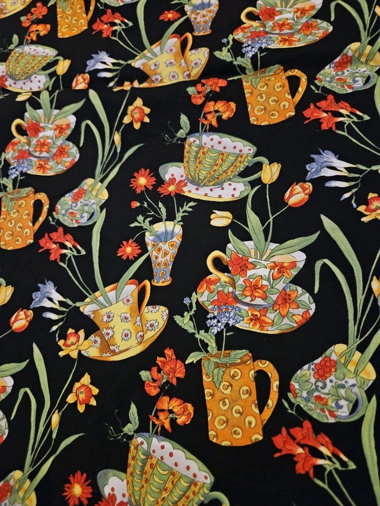 43 X 46 INDULGENCE S#4383 by Hoffman Intl Fabrics Tea Cups Flowers