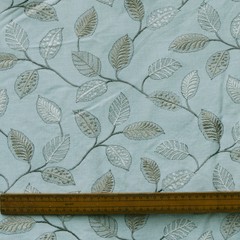 Powder Blue Leaves Fabric By The Yard, Cotton Linen Embroidered Floral