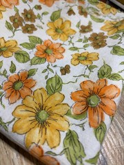 Flower Fabric Square 30x 30 Inches Yellow And Orange Fabric