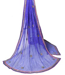 Sushila Vintage Blue Scrap Dupatta Pure Chiffon Stone Glass Beads Work LongStole