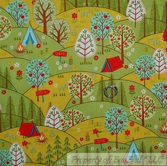 BonEful Fabric FQ Cotton Quilt Green Red White Orange Tree Leaf Fall Fox Owl Dot