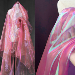 3 Yard Sheer Iridescent Organza Fabric for Costume, Curtain, Wedding (Pink) | Ma
