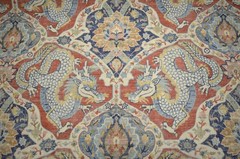 Falkor 33 Firecracker Red Blue Gold Asian Dragon Damask Print Covington Fabric