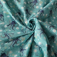 Adorable Octopuses Swim in Kelp on Teal Cotton Shirting/Quilting ! OEKO-TEX