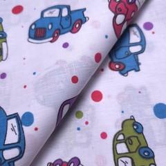 Retro Vintage Cars Polka Dot White Poly Cotton Fabric 58″ By The Yard