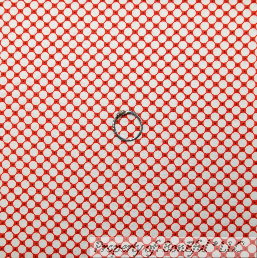 BonEful Fabric FQ Cotton Quilt VTG Orange White Black B&W Polka Dot Stripe Retro