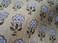 MALI Linen hand block print fabric by MAHALA wicker/Ivory 40″x 54″w knit backed