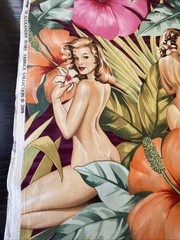 Alexander Henry Fabric Yd Mirage Sexy Pinup Island Girls Hibiscus Palm Leaves P