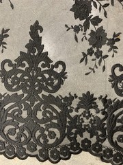 Teagan BLACK Damask Design Embroidered on Mesh Lace Fabric by the Yard – 10027
