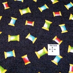 Quilters: Spools of Thread Tossed on Charcoal, Cotton Fabric by Henry Glass