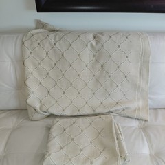 Lot Of 2 Pieces Total Ove 4 Yards Beige Embroidered Linnen Lattice Fabric