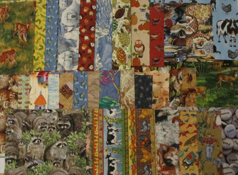 Cotton Fabric Huge Scrap Lot 48 Pieces Nature Animals I Spy Quilt Crafts