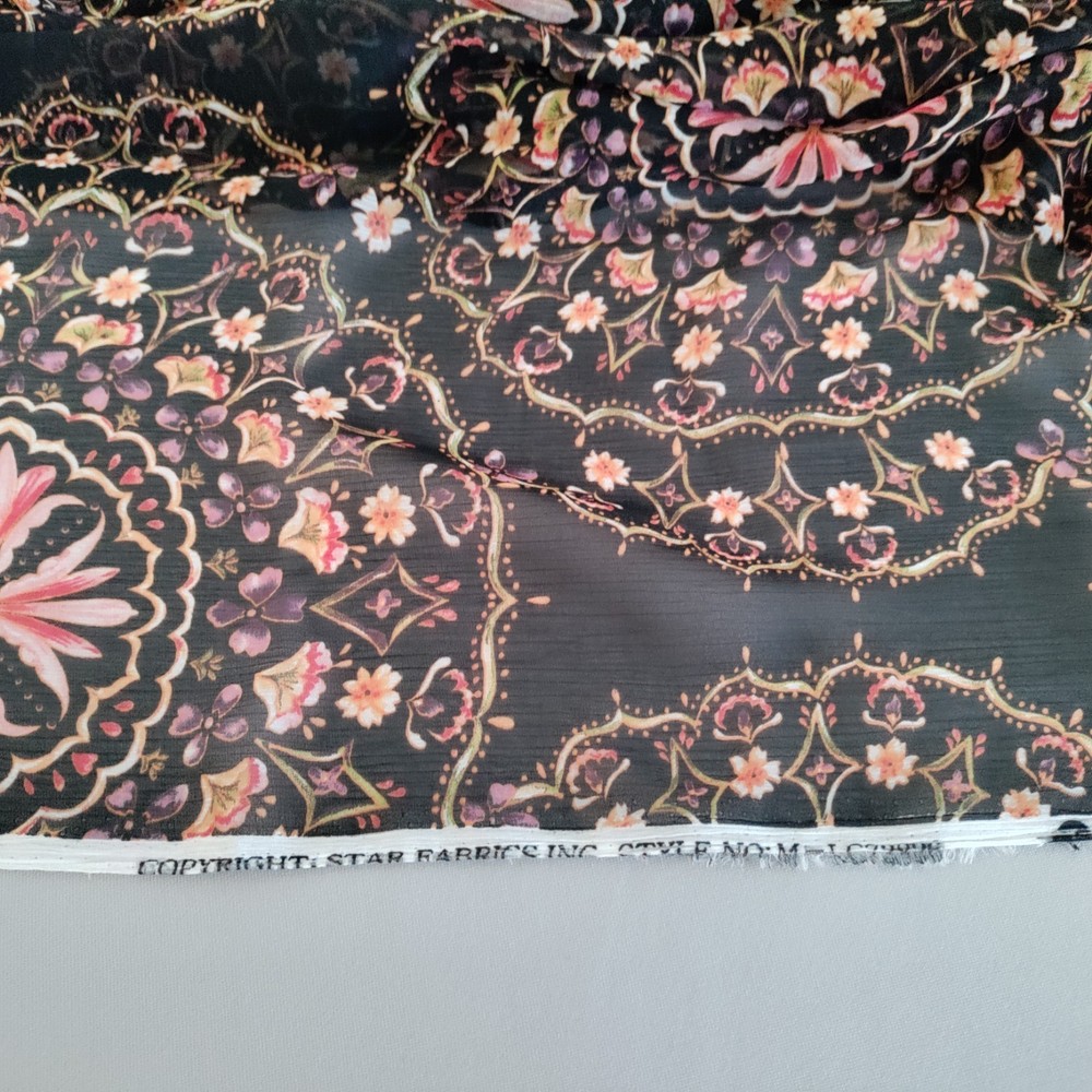 Star Fabrics Inc. Black Floral Sheer Polyester Chiffon Fabric 60×72″