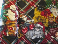 Cotton Blend FABRIC Hamil Textiles Christmas Cats Border on Tartan Plaid 1yd 34″