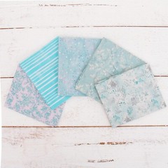 Threadart Exclusive 5 Fat Quarter Bundle Set – Lt Aqua 100% Cotton Fabric