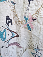 Vintage 1950’s Atomic Boomerang Bark Cloth Single Curtain Drape Panel MCM Fabric