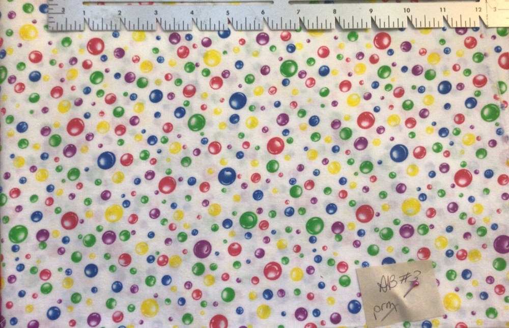Multicolored Bubbles on White Cotton Fabric By the Yard