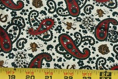 By 1/2 Yd, Vintage, Red & Green Floral-Paisley on Cream Cotton, Cranston, P139