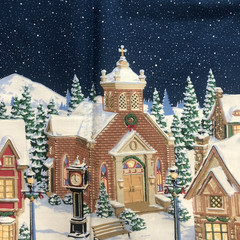 Daisy Kingdom ANTIQUE VILLAGE Double Border Fabric Snow Christmas 2 Yds +10″ New