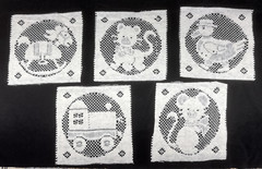 Set 5 Vintage Lace Squares Children Duck Rocking Horse Craft #34