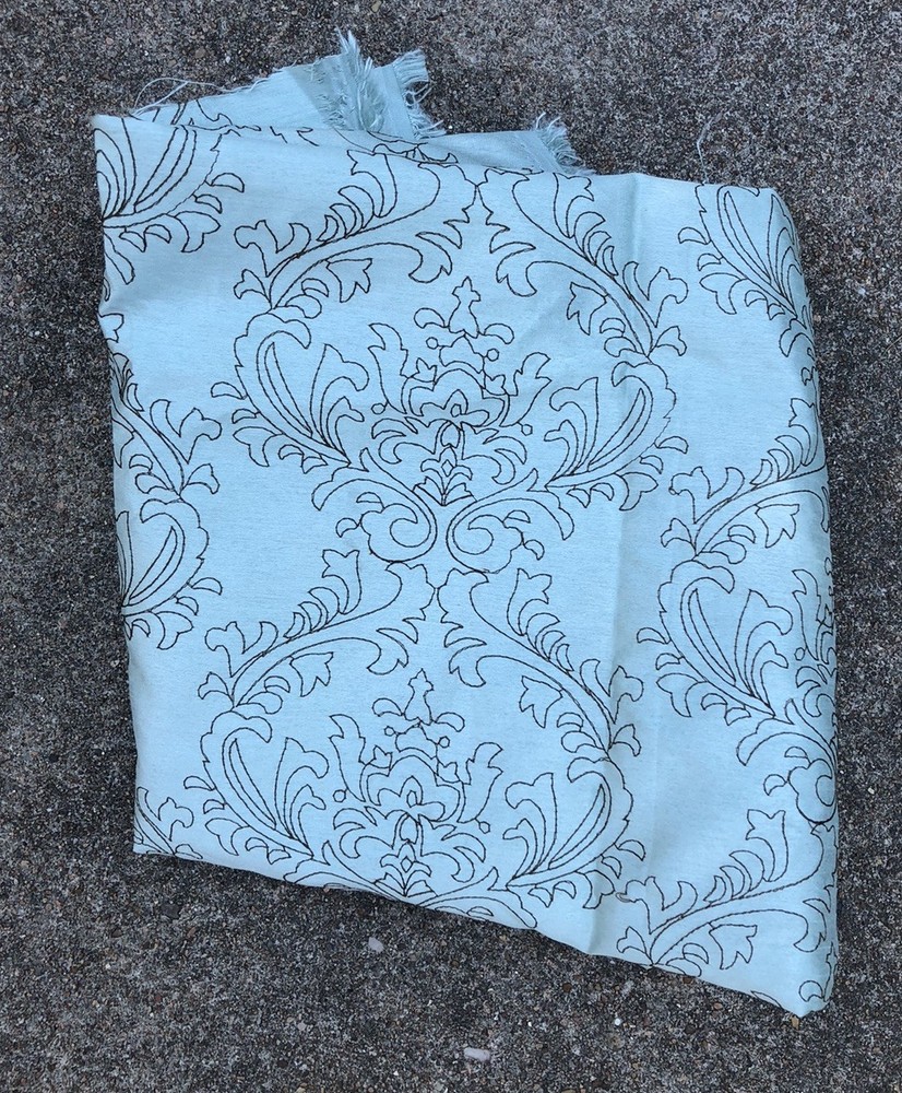 Fabric Remnant Light Blue Brown Damask Embroidered Inch Long 40” Wide