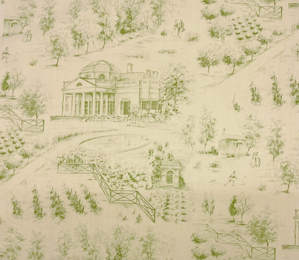 VINTAGE KRAVET MONTICELLO TOILE SAGE GREEN BEIGE EXCLUSIVE FABRIC BY YARD 53.5″W