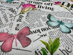 Butterfly & Newspaper Digital Print Fabric Home Decor Curtain Cushion 140cm Wide